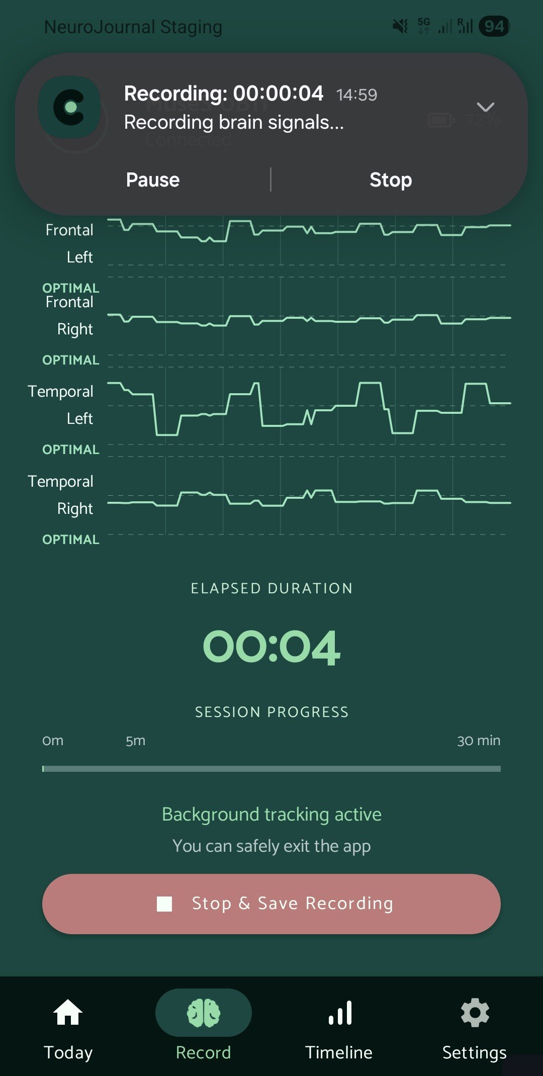 NeuroJournal app during a recording